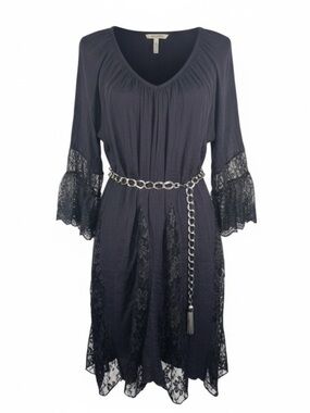 Angel Heart Boho Dark Grey Dress Lace Insert Peasant Lace Tunic Gypsy size 2X